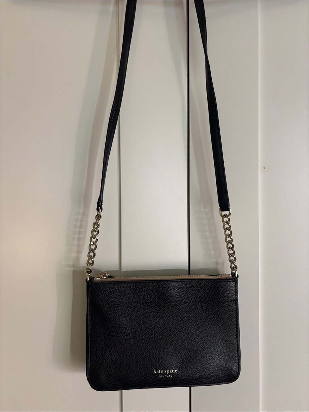 kate spade Black Leather Crossbody with Gold Chain Strap
